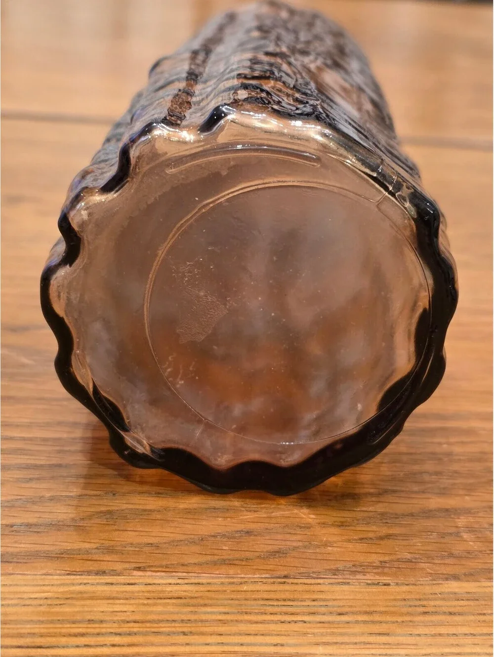 Vintage Amber Glass Bark Vase Mid Century Modern Molded Cylinder Art Glass